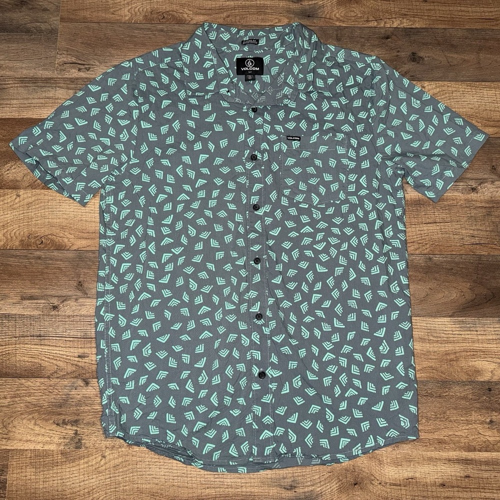 Volcom Men's Classic Fit Button Up Short Teal Size Small